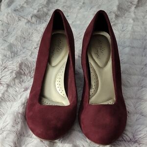 DexFlex Comfort Cushioned Insole Burgundy Work Shoes Wedge Pumps Size 9
